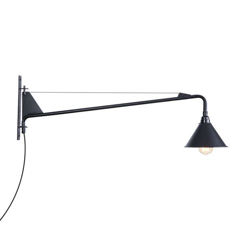 Rynx | Industrial Scalloped/Exposed Wall Lamp 1/2-Light Iron Plug-in Wall Mounted Lighting with Long Swing Arm in Black