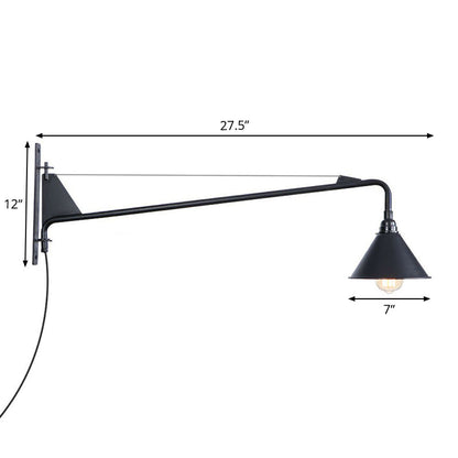 Rynx | Industrial Scalloped/Exposed Wall Lamp 1/2-Light Iron Plug-in Wall Mounted Lighting with Long Swing Arm in Black