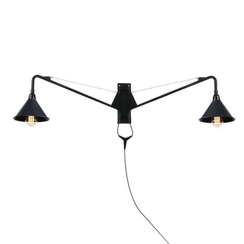 Rynx | Industrial Scalloped/Exposed Wall Lamp 1/2-Light Iron Plug-in Wall Mounted Lighting with Long Swing Arm in Black