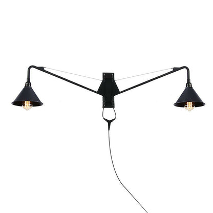 Rynx | Industrial Scalloped/Exposed Wall Lamp 1/2-Light Iron Plug-in Wall Mounted Lighting with Long Swing Arm in Black