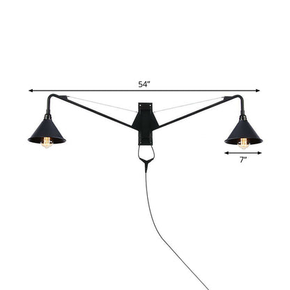 Rynx | Industrial Scalloped/Exposed Wall Lamp 1/2-Light Iron Plug-in Wall Mounted Lighting with Long Swing Arm in Black