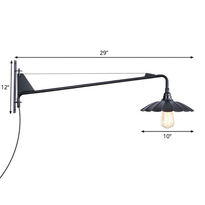 Rynx | Industrial Scalloped/Exposed Wall Lamp 1/2-Light Iron Plug-in Wall Mounted Lighting with Long Swing Arm in Black