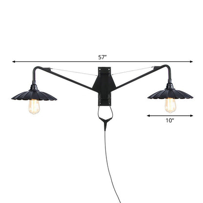 Rynx | Industrial Scalloped/Exposed Wall Lamp 1/2-Light Iron Plug-in Wall Mounted Lighting with Long Swing Arm in Black