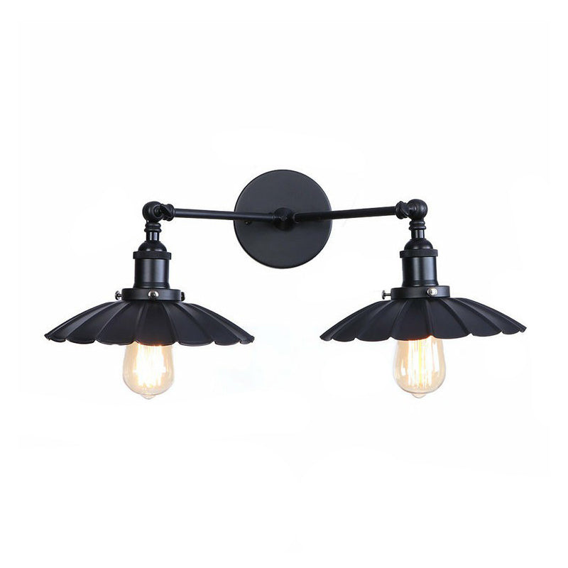 Rynx | 2 Lights Wall Mounted Lamp Retro Cone/Shell Pivot Shade Metal Wall Light in Black for Bathroom