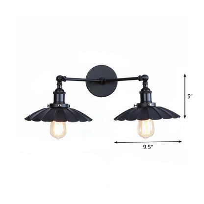 Rynx | 2 Lights Wall Mounted Lamp Retro Cone/Shell Pivot Shade Metal Wall Light in Black for Bathroom