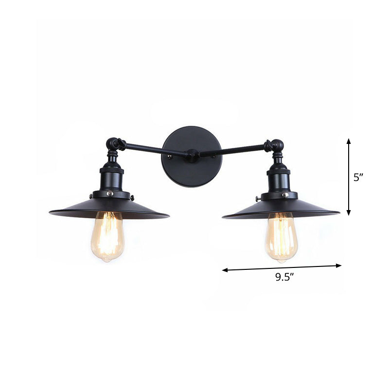 Rynx | 2 Lights Wall Mounted Lamp Retro Cone/Shell Pivot Shade Metal Wall Light in Black for Bathroom