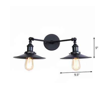 Rynx | 2 Lights Wall Mounted Lamp Retro Cone/Shell Pivot Shade Metal Wall Light in Black for Bathroom