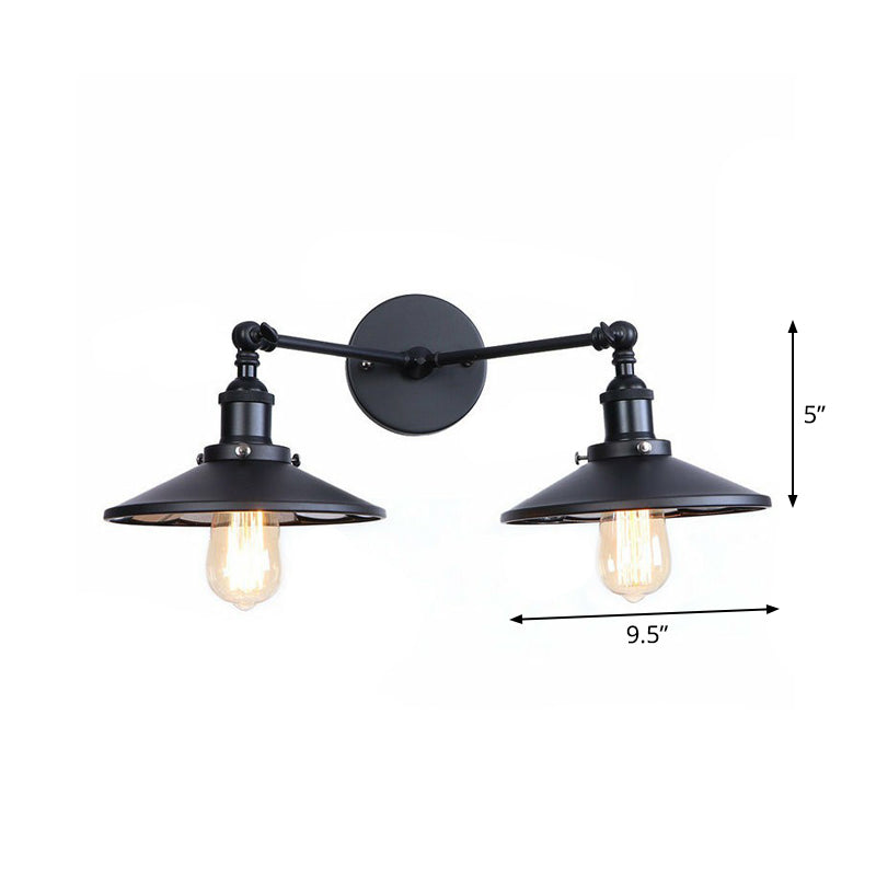 Rynx | 2 Lights Wall Mounted Lamp Retro Cone/Shell Pivot Shade Metal Wall Light in Black for Bathroom