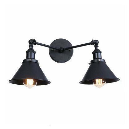 Rynx | 2 Lights Wall Mounted Lamp Retro Cone/Shell Pivot Shade Metal Wall Light in Black for Bathroom