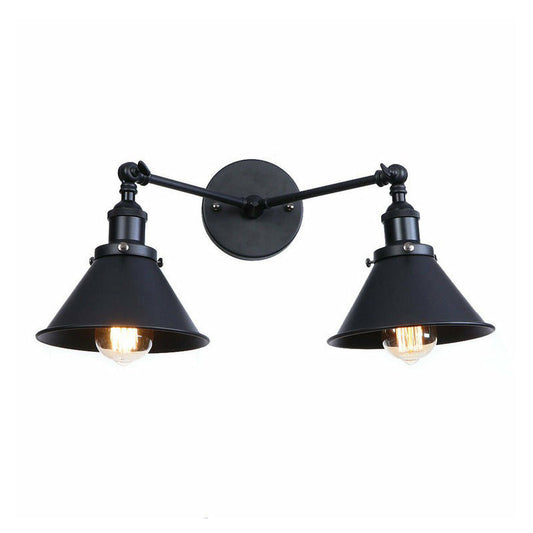 Rynx | 2 Lights Wall Mounted Lamp Retro Cone/Shell Pivot Shade Metal Wall Light in Black for Bathroom