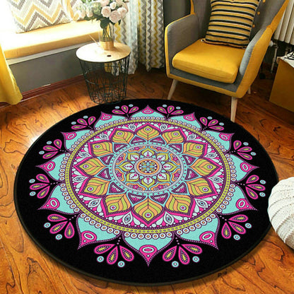 Rynx | Ethnic Moroccan Carpet Multicolor Mandala Rug non-slip backing stain-resistant rug for the guest room