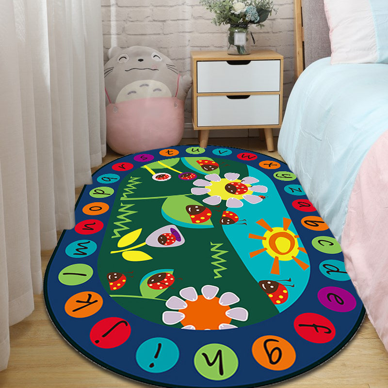Rynx | Multicolor Kids Room Carpet Cartoon Alphabet Letters and Numbers Carpet Polyester Pet-Friendly Carpet