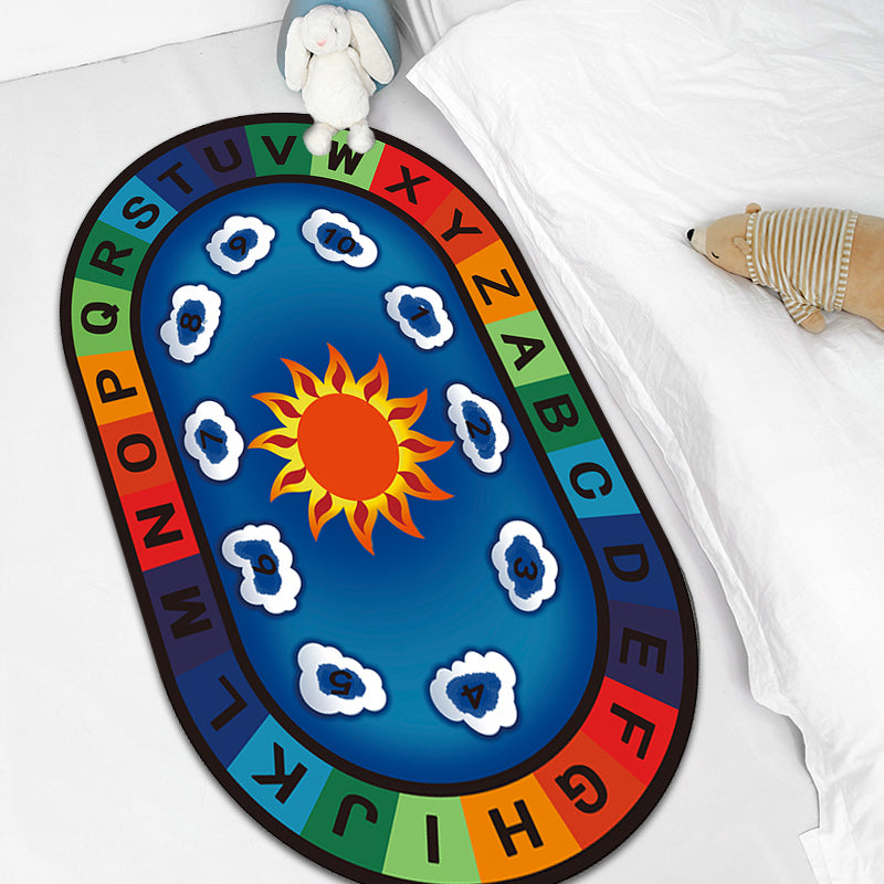 Rynx | Multicolor Kids Room Carpet Cartoon Alphabet Letters and Numbers Carpet Polyester Pet-Friendly Carpet