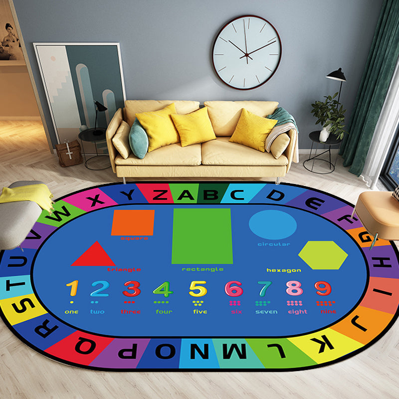 Rynx | Multicolor Kids Room Carpet Cartoon Alphabet Letters and Numbers Carpet Polyester Pet-Friendly Carpet