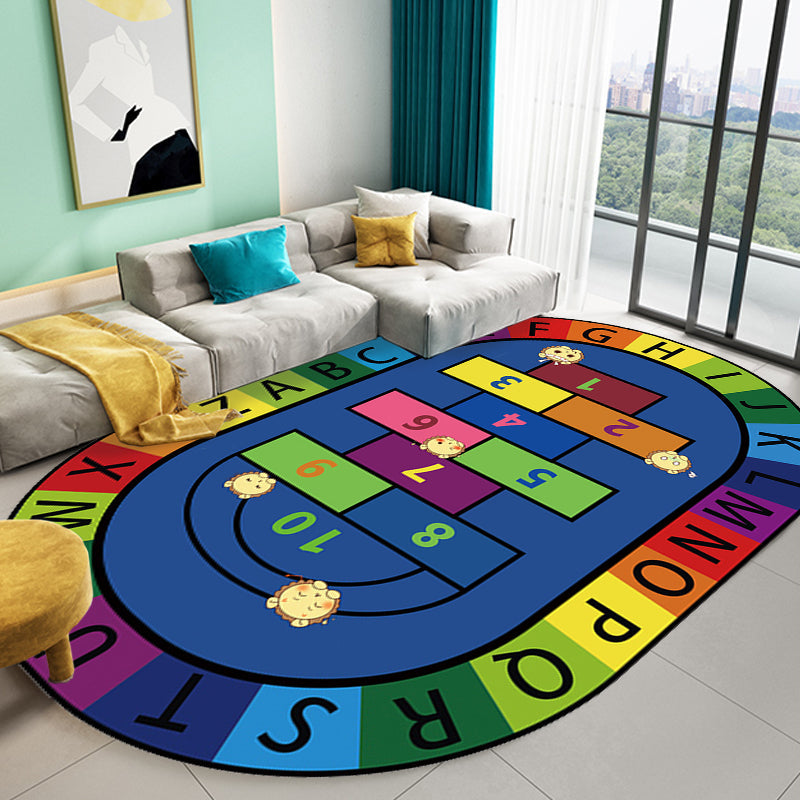 Rynx | Multicolor Kids Room Carpet Cartoon Alphabet Letters and Numbers Carpet Polyester Pet-Friendly Carpet