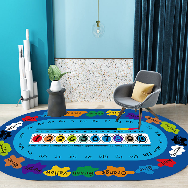 Rynx | Multicolor Kids Room Carpet Cartoon Alphabet Letters and Numbers Carpet Polyester Pet-Friendly Carpet