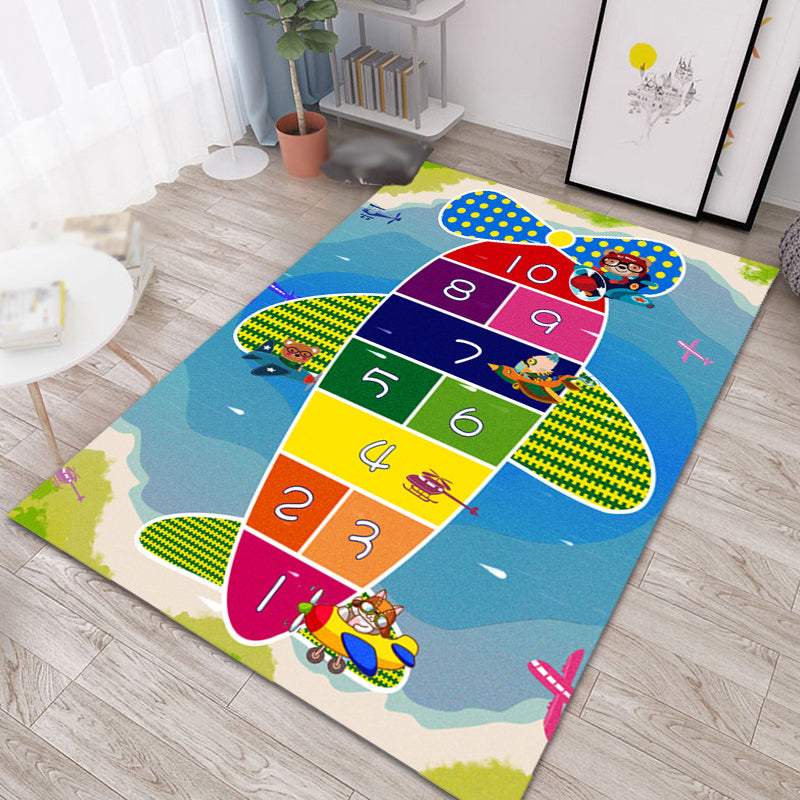 Rynx | Multicolor Kids Room Carpet Cartoon Alphabet Letters and Numbers Carpet Polyester Pet-Friendly Carpet