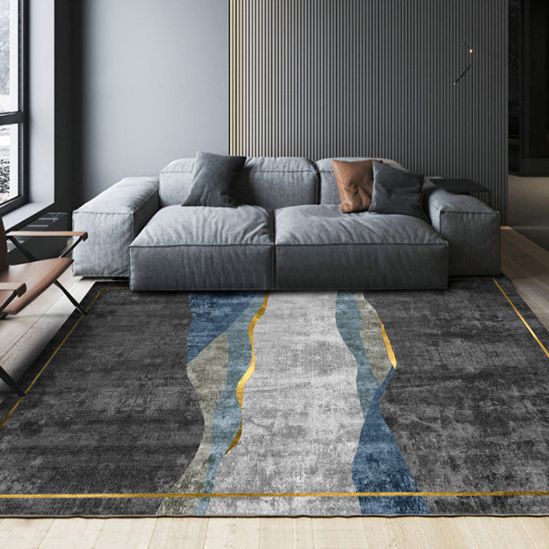 Rynx | Steampunk Living Room Carpet Dark Color Line Art Abstract Carpet Polyester Non-Slip Background Carpet for Living Room