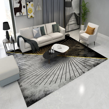 Rynx | Steampunk Living Room Carpet Dark Color Line Art Abstract Carpet Polyester Non-Slip Background Carpet for Living Room