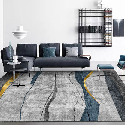 Rynx | Steampunk Living Room Carpet Dark Color Line Art Abstract Carpet Polyester Non-Slip Background Carpet for Living Room