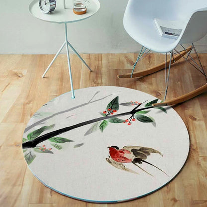 Rynx | Unique bird pattern rug with branch Multicolored Oriental rug Polyester Machine washable Non-slip rug for balcony