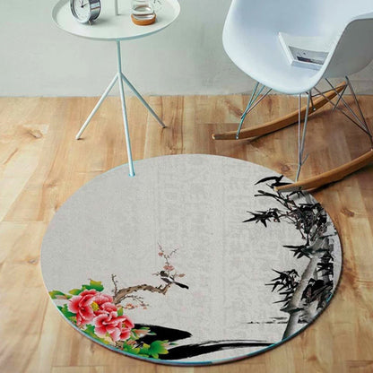 Rynx | Unique bird pattern rug with branch Multicolored Oriental rug Polyester Machine washable Non-slip rug for balcony