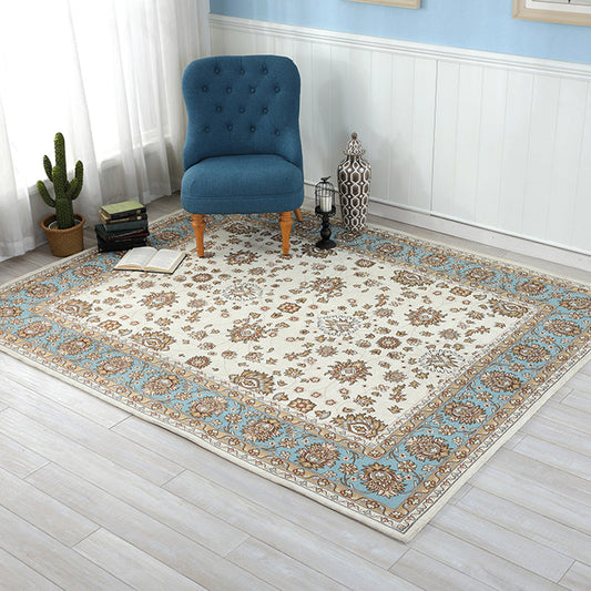 Rynx | Beige Vintage Carpet Polyester Flower Pattern Carpet Washable Pet-Friendly Non-Slip Back Carpet for Living Room
