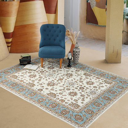 Rynx | Beige Vintage Carpet Polyester Flower Pattern Carpet Washable Pet-Friendly Non-Slip Back Carpet for Living Room