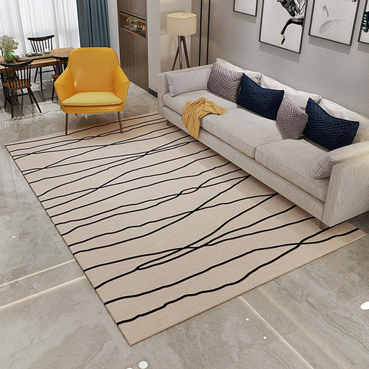 Rynx | Minimalist Swirl Line Rug Light Color Synthetics Indoor Rug Non-Slip Carpet for Home Decoration