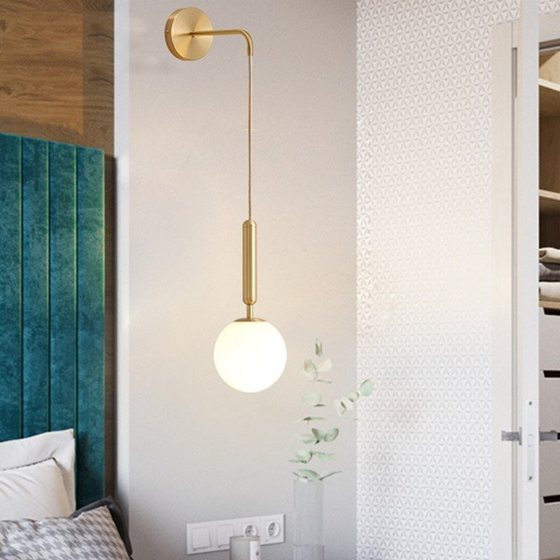 Rynx | Spherical Nightstand Wall Lamp Clear Water/White Glass Single Postmodern Wall Mounted Lamp in Black/Gold