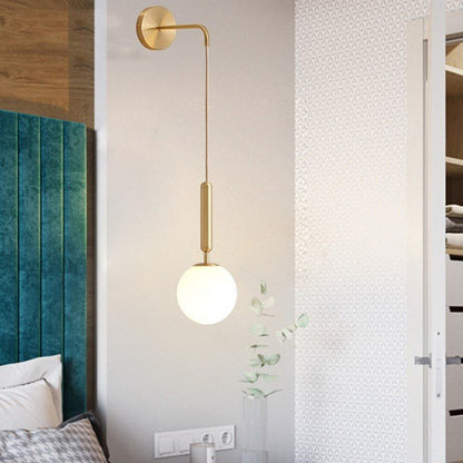 Rynx | Spherical Nightstand Wall Lamp Clear Water/White Glass Single Postmodern Wall Mounted Lamp in Black/Gold