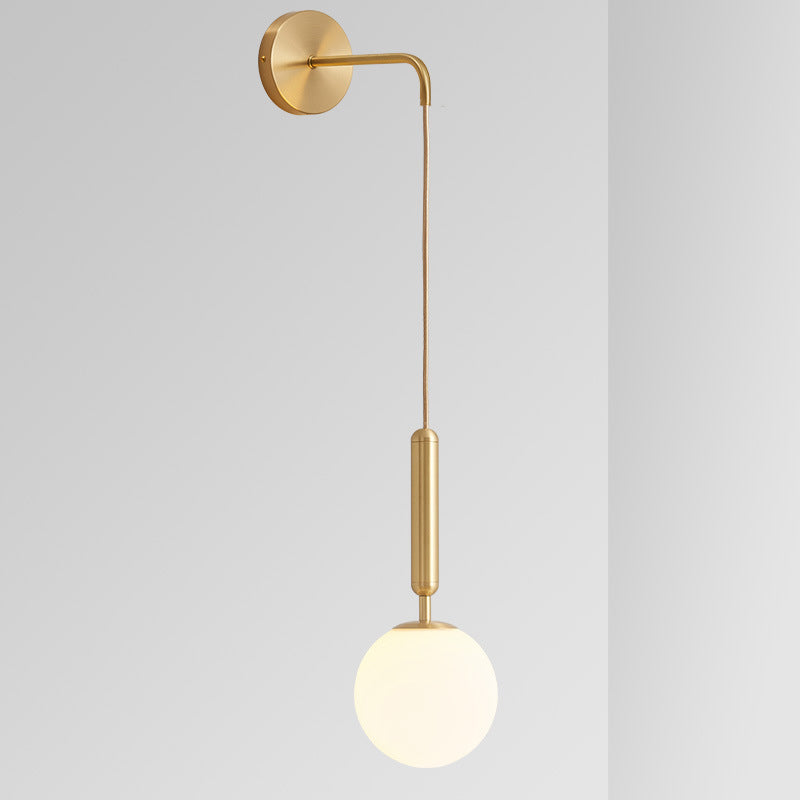Rynx | Spherical Nightstand Wall Lamp Clear Water/White Glass Single Postmodern Wall Mounted Lamp in Black/Gold