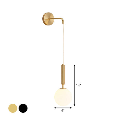 Rynx | Spherical Nightstand Wall Lamp Clear Water/White Glass Single Postmodern Wall Mounted Lamp in Black/Gold