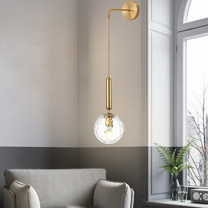 Rynx | Spherical Nightstand Wall Lamp Clear Water/White Glass Single Postmodern Wall Mounted Lamp in Black/Gold
