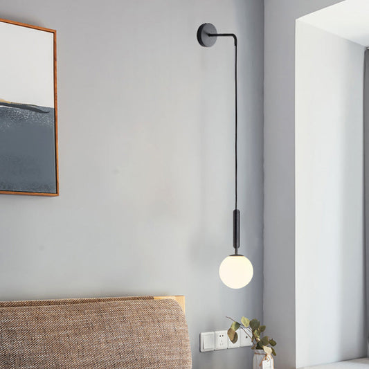 Rynx | Spherical Nightstand Wall Lamp Clear Water/White Glass Single Postmodern Wall Mounted Lamp in Black/Gold