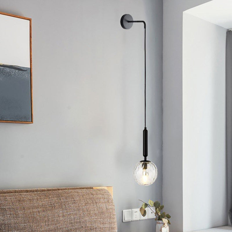 Rynx | Spherical Nightstand Wall Lamp Clear Water/White Glass Single Postmodern Wall Mounted Lamp in Black/Gold