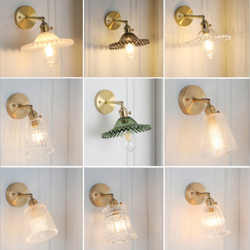 Rynx | Cone rotating wall lamp kit Postmodern clear glass ribbed/grid 1 light gold wall light