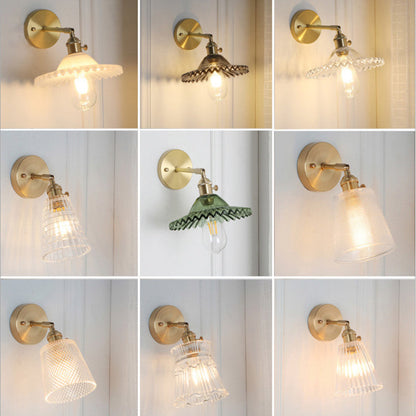 Rynx | Cone rotating wall lamp kit Postmodern clear glass ribbed/grid 1 light gold wall light