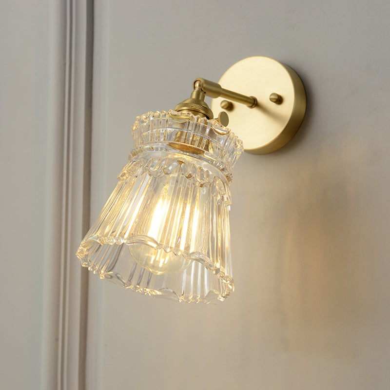 Rynx | Cone rotating wall lamp kit Postmodern clear glass ribbed/grid 1 light gold wall light