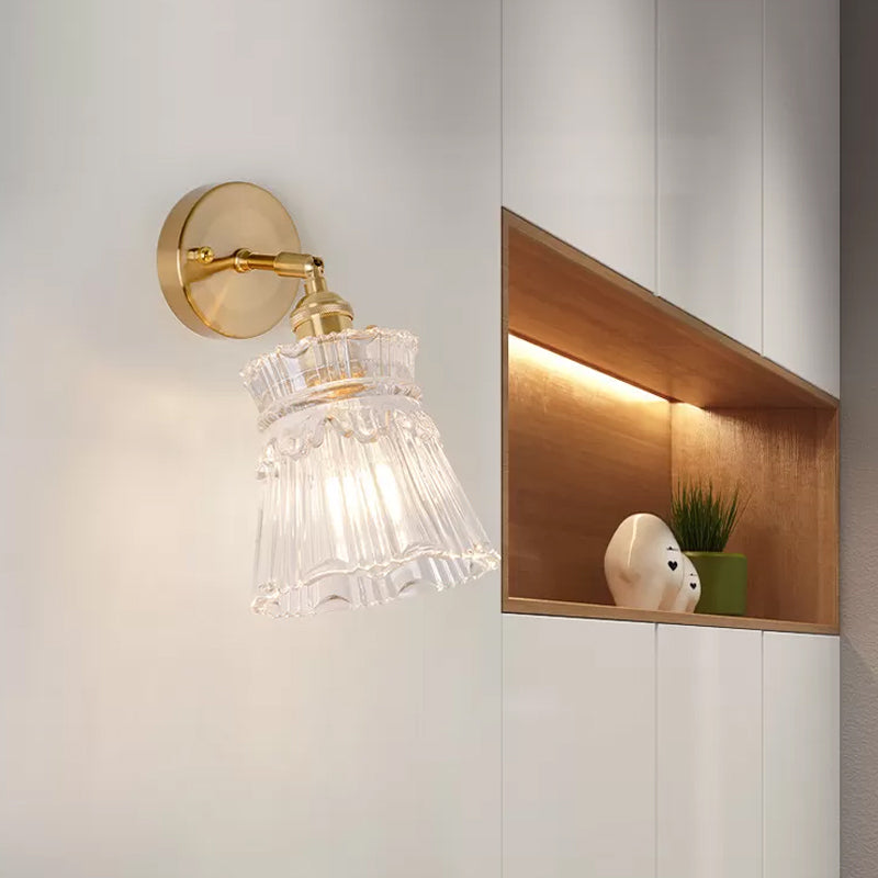 Rynx | Cone rotating wall lamp kit Postmodern clear glass ribbed/grid 1 light gold wall light