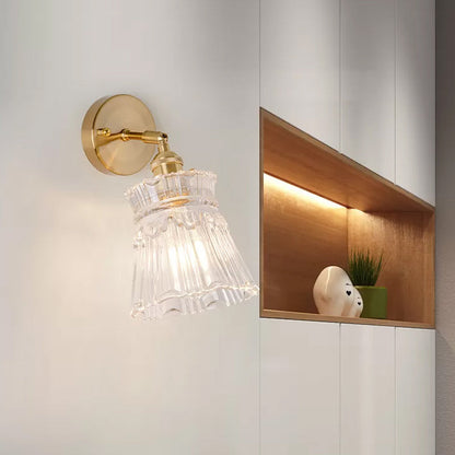Rynx | Cone rotating wall lamp kit Postmodern clear glass ribbed/grid 1 light gold wall light