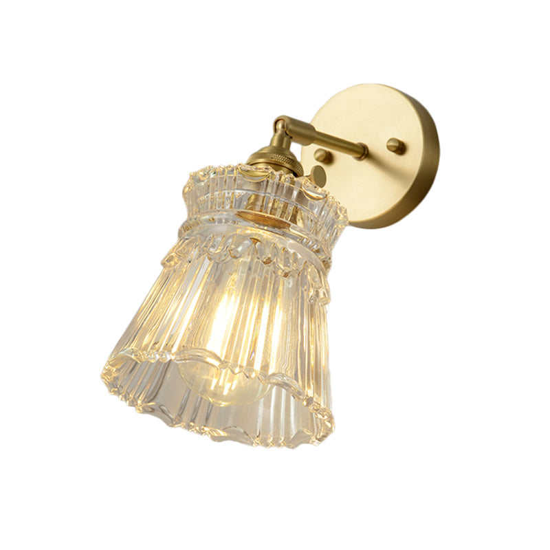 Rynx | Cone rotating wall lamp kit Postmodern clear glass ribbed/grid 1 light gold wall light