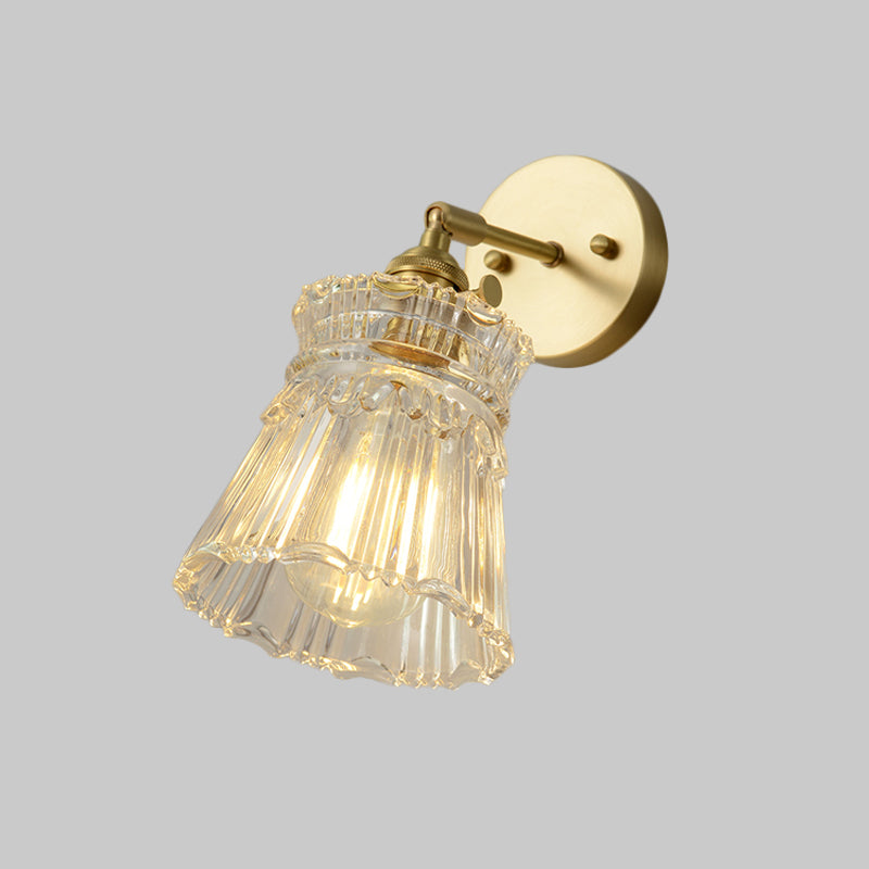 Rynx | Cone rotating wall lamp kit Postmodern clear glass ribbed/grid 1 light gold wall light
