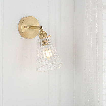 Rynx | Cone rotating wall lamp kit Postmodern clear glass ribbed/grid 1 light gold wall light
