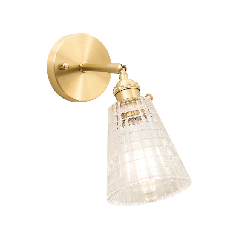 Rynx | Cone rotating wall lamp kit Postmodern clear glass ribbed/grid 1 light gold wall light