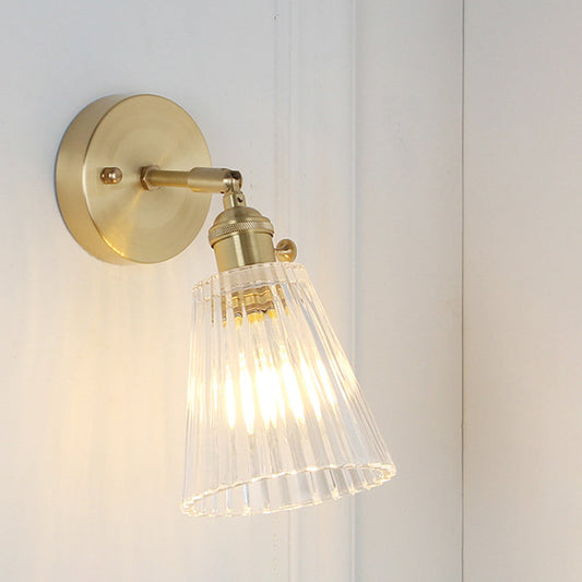 Rynx | Cone rotating wall lamp kit Postmodern clear glass ribbed/grid 1 light gold wall light