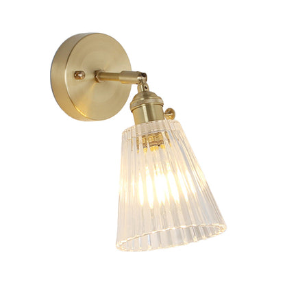 Rynx | Cone rotating wall lamp kit Postmodern clear glass ribbed/grid 1 light gold wall light