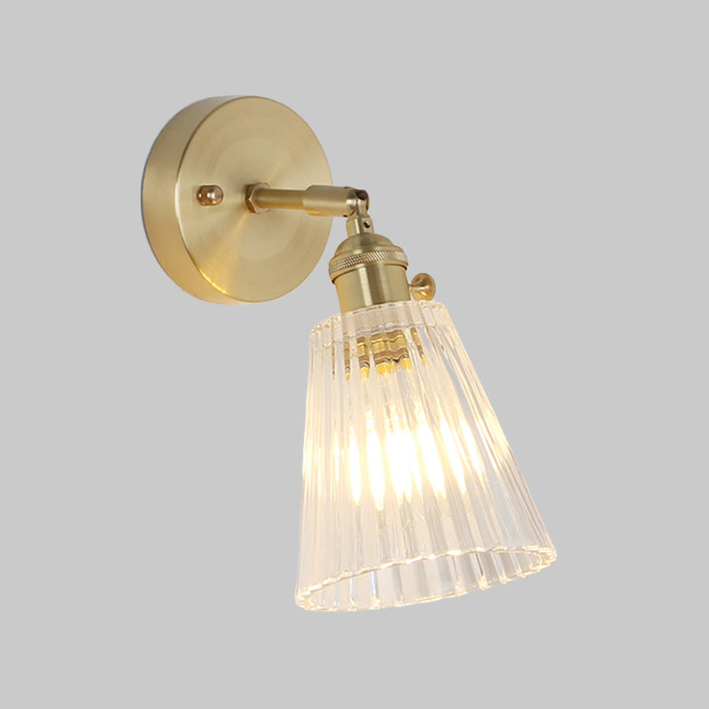 Rynx | Cone rotating wall lamp kit Postmodern clear glass ribbed/grid 1 light gold wall light