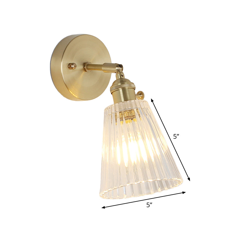 Rynx | Cone rotating wall lamp kit Postmodern clear glass ribbed/grid 1 light gold wall light