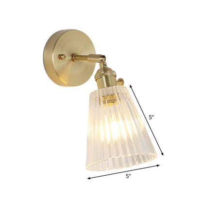 Rynx | Cone rotating wall lamp kit Postmodern clear glass ribbed/grid 1 light gold wall light